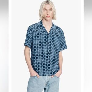 Sandro square cross motif flowing shirt men’s medium blue